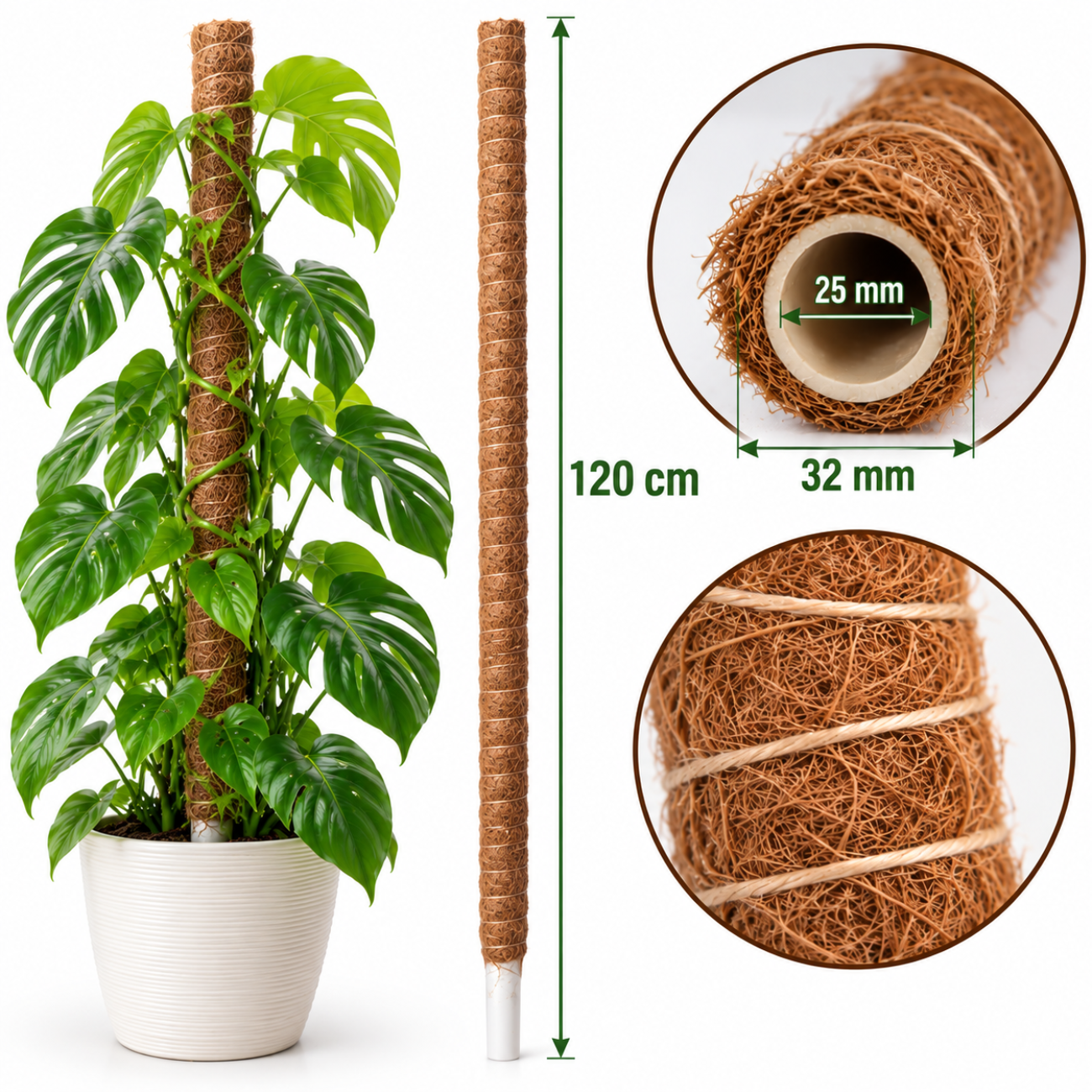 Obrázok Kokosová tyč – opora pre popínavé rastliny 120 cm × 32 mm × 25 mm